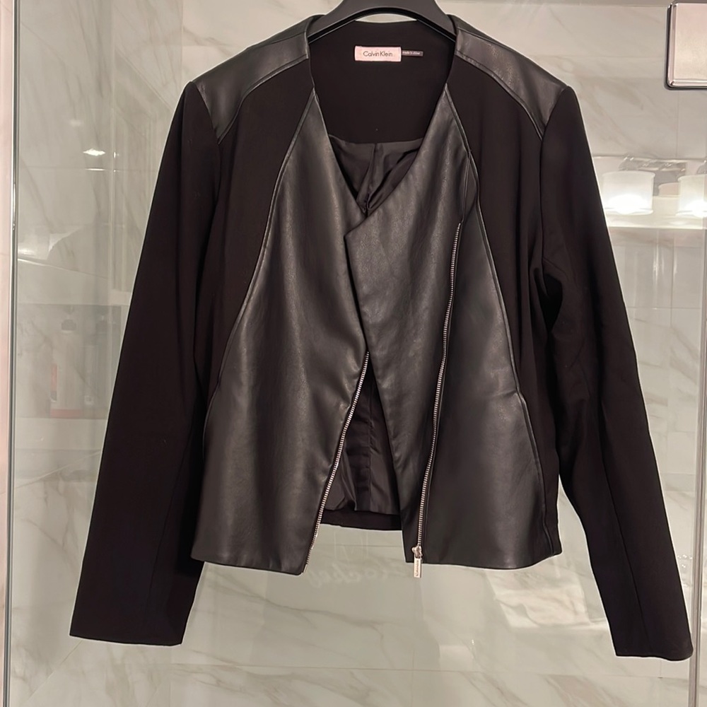 Calvin Klein faux leather and material jacket with zipper front